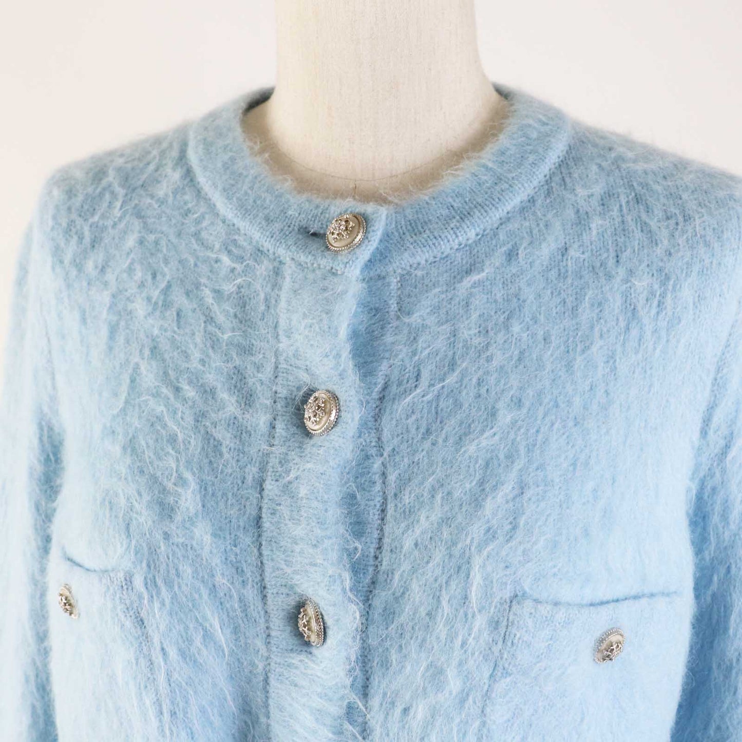 CHANEL cardigan P62193 19B cashmere Light blue 36