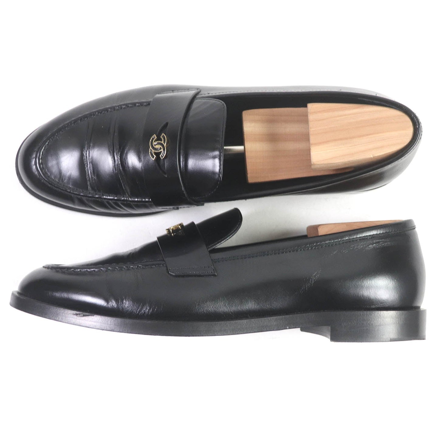 CHANEL loafers G45504 leather black 40
