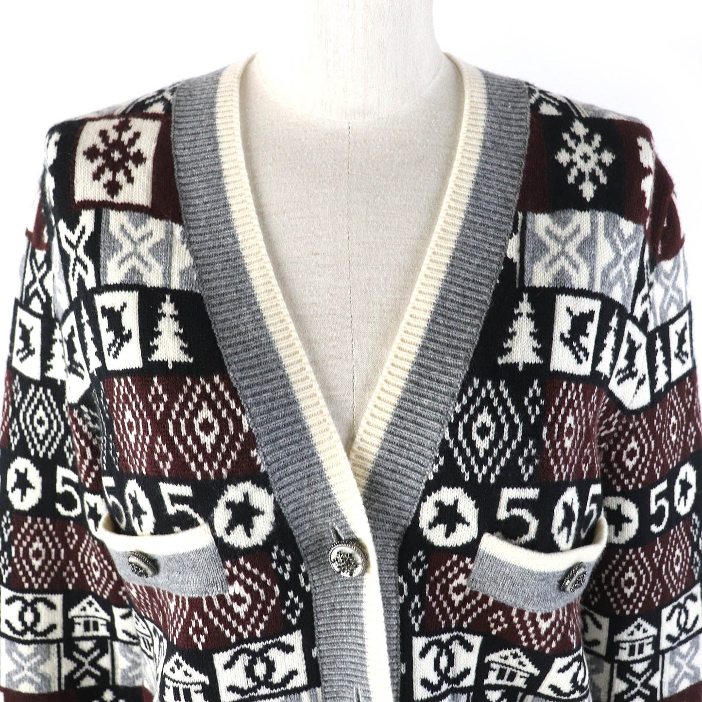 CHANEL cardigan P62167K47783 cashmere Gray White Black Brown 36