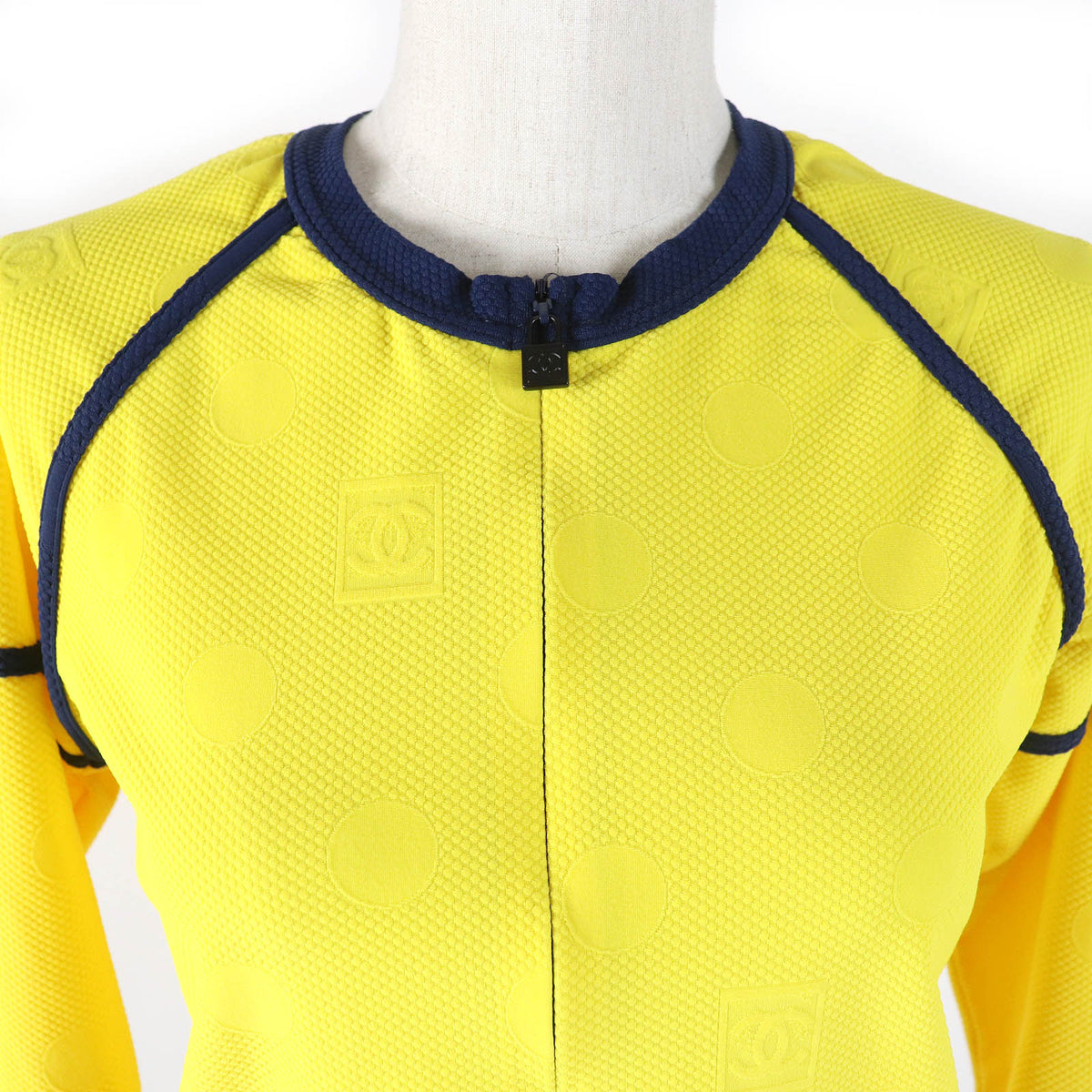 Chanel Vintage Sports Line Jacket Yellow Navy 36