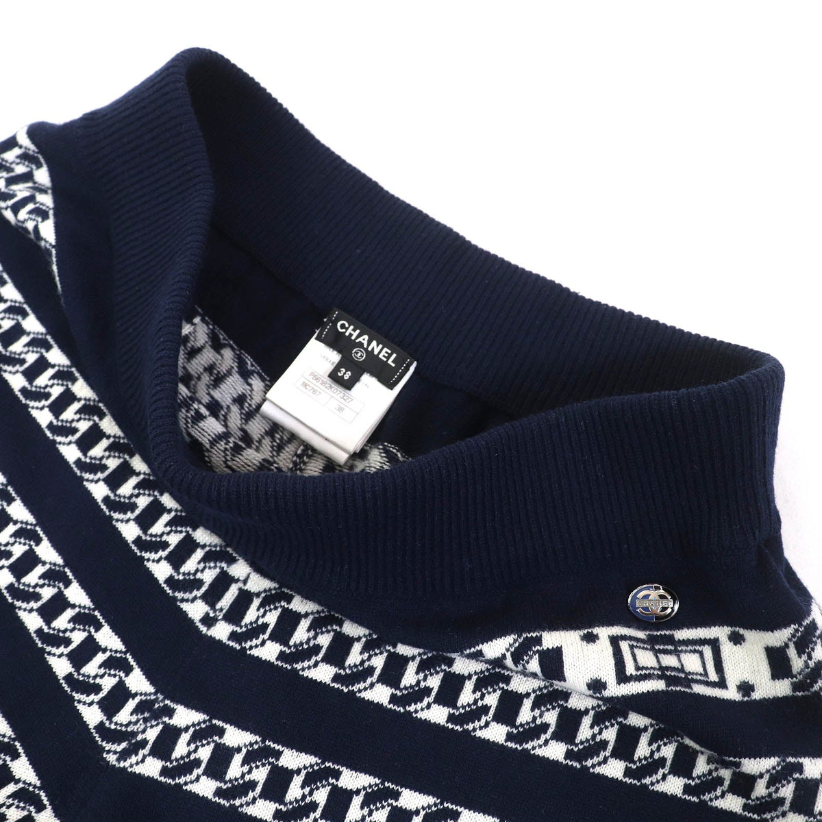 Chanel COCO Mark Chain & Tongue Lock Pattern Knit Wide Pants