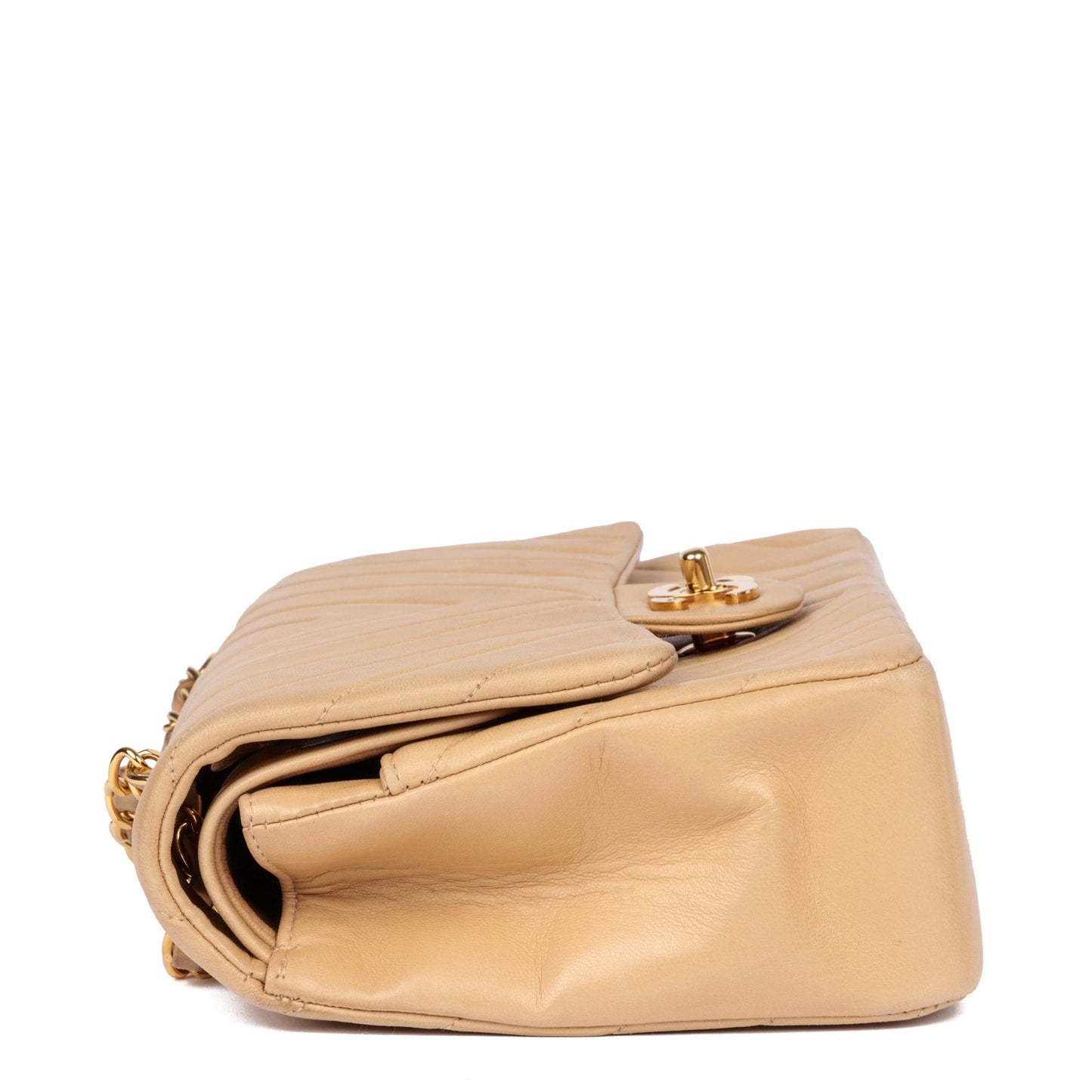 Chanel Beige Chevron Quilted Lambskin Vintage Medium Classic Double Flap Bag