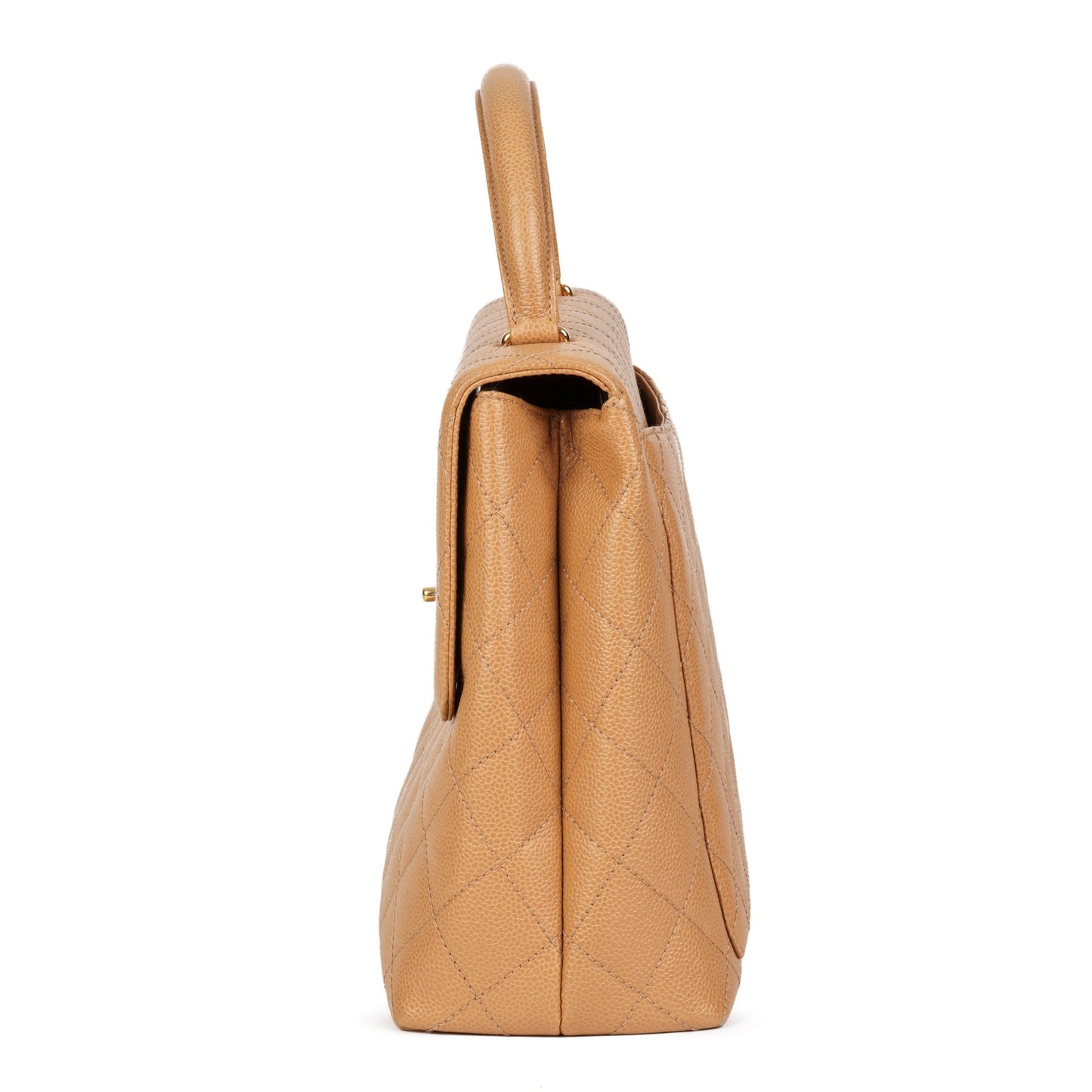 Chanel Beige Quilted Caviar Leather Vintage Classic Kelly Top Handle Bag