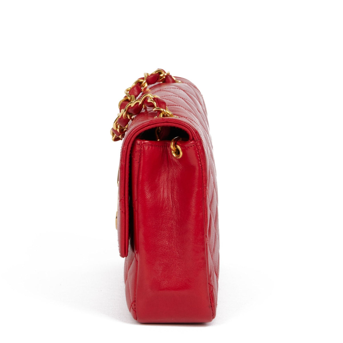 Chanel Red Quilted Lambskin Vintage XL Small Classic Single Flap Bag