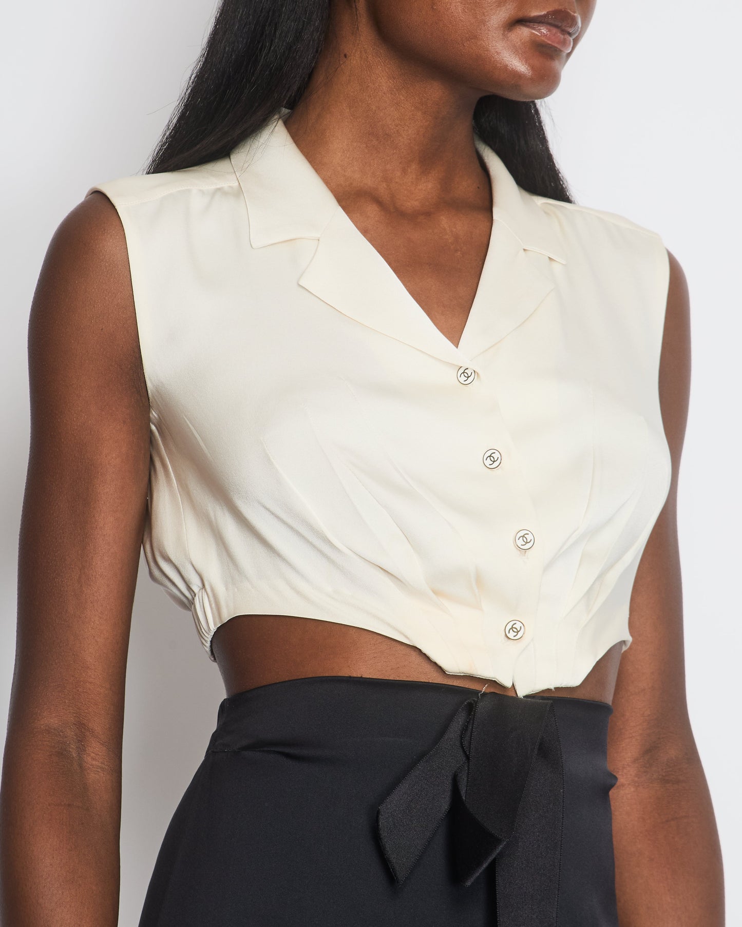 Chanel Silk Cream and Black Cut Out Dress with Bow Detail Size FR 38 (UK 10)