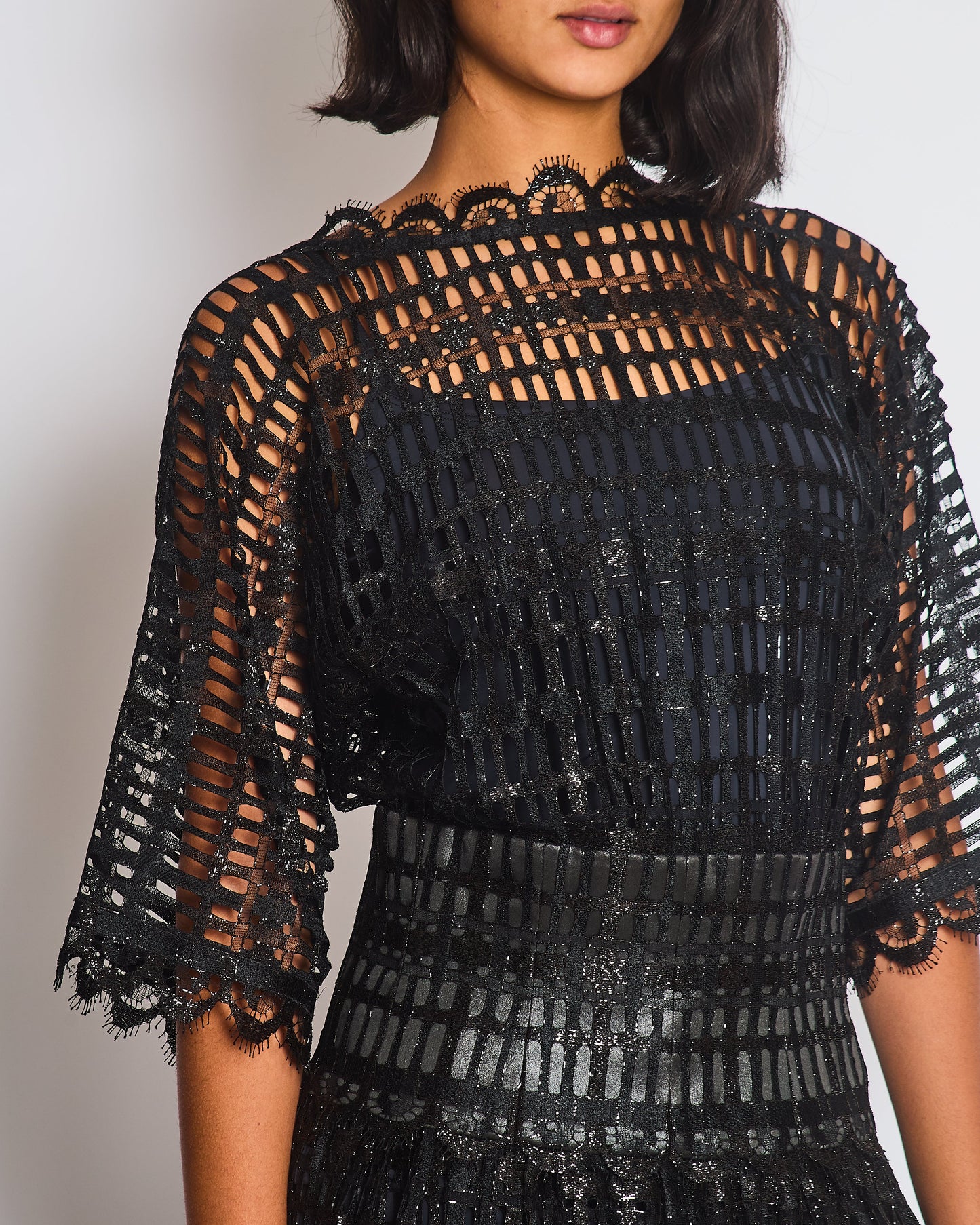 Chanel Black Iridescent Lace Dress With Concealed Zip Closure At Front Size FR 38 (UK 10)