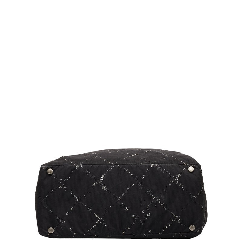 Chanel Travel Line Handbag Tote Bag Black Nylon Canvas Chanel