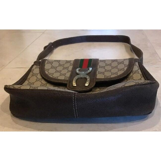 Gucci brown Guccissima print coated canvas and leather, XL, satchel/tote bag w horse shoe accent