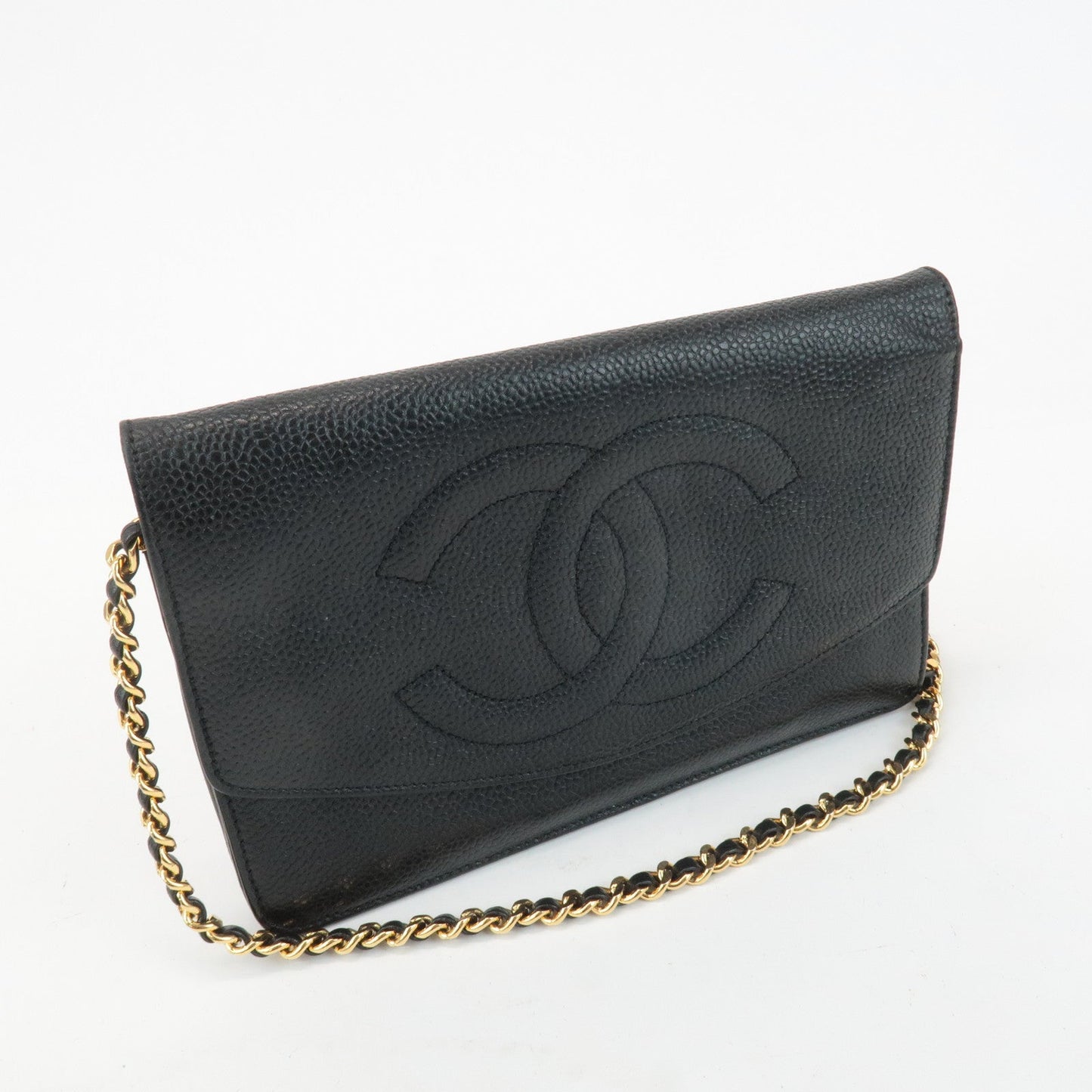 CHANEL COCO Mark Caviar Skin Chain Wallet WOC Black A13509
