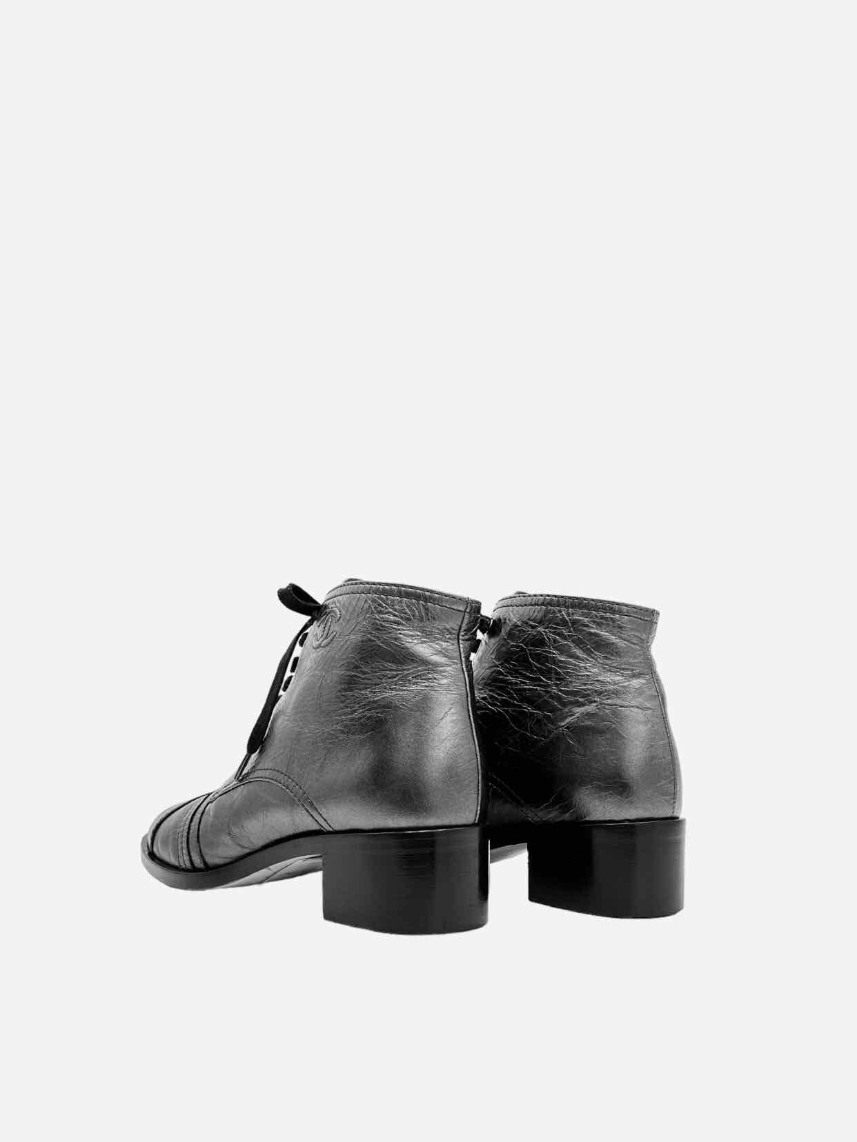 CHANEL Metallic Silver Size EU 37.5 Ankle Boots