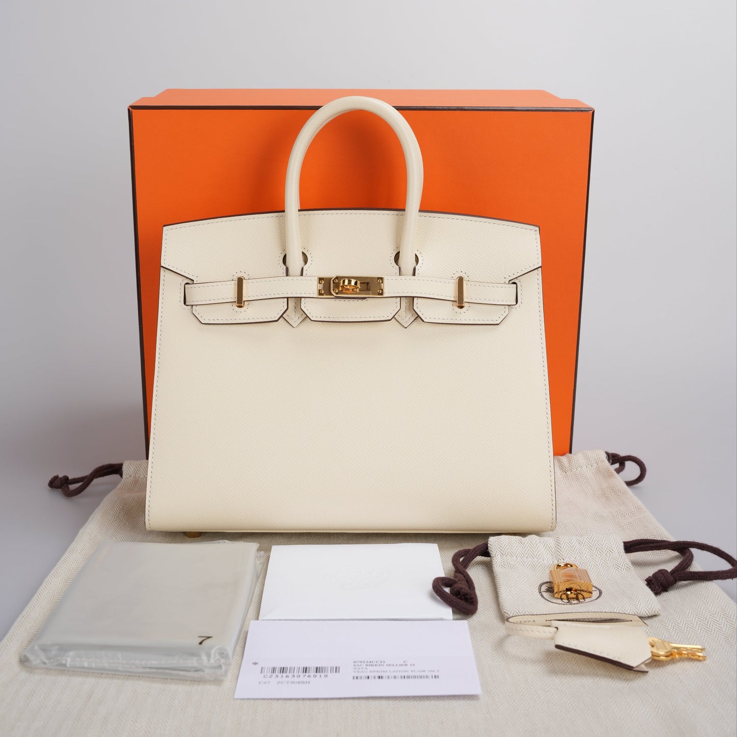 Hermes Birkin 25cm Sellier Bag in Nata Epsom Leather With Gold Hardware From 2021