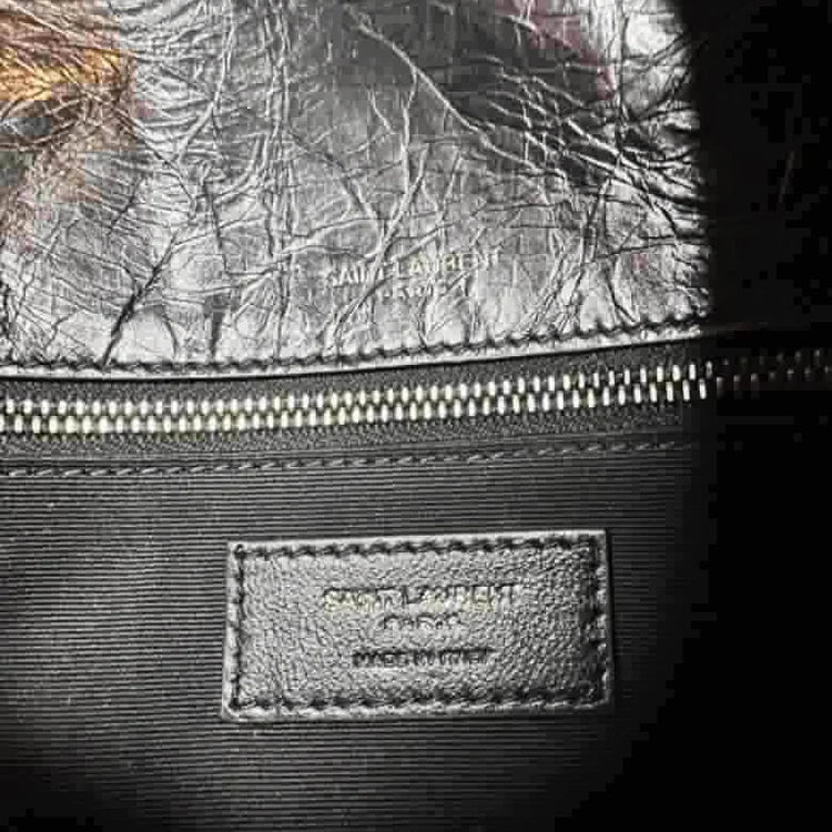 YSL Crinkled Calfskin Matelasse Monogram Baby Niki Chain Satchel, Black Leather, Medium