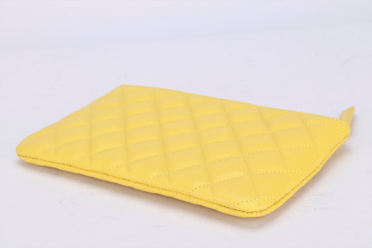 CHANEL YELLOW CAVIAR ZIPPY SMALL POUCH (AUCNxxxx) LIGHT GOLD HARDWARE, WIDTH 20CM, WITH DUST COVER & BOX