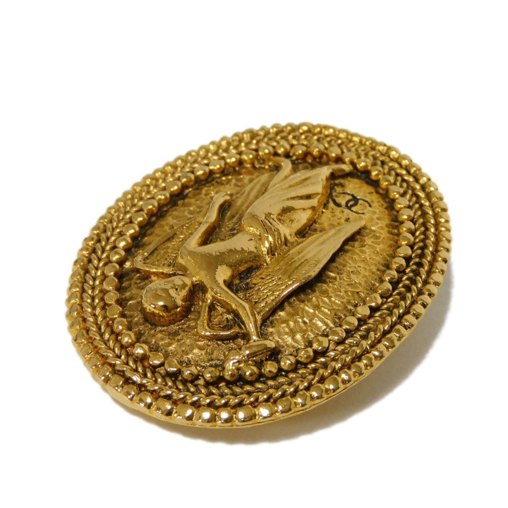CHANEL Brooch plating gold CC mark Angel COCO Mark Oval