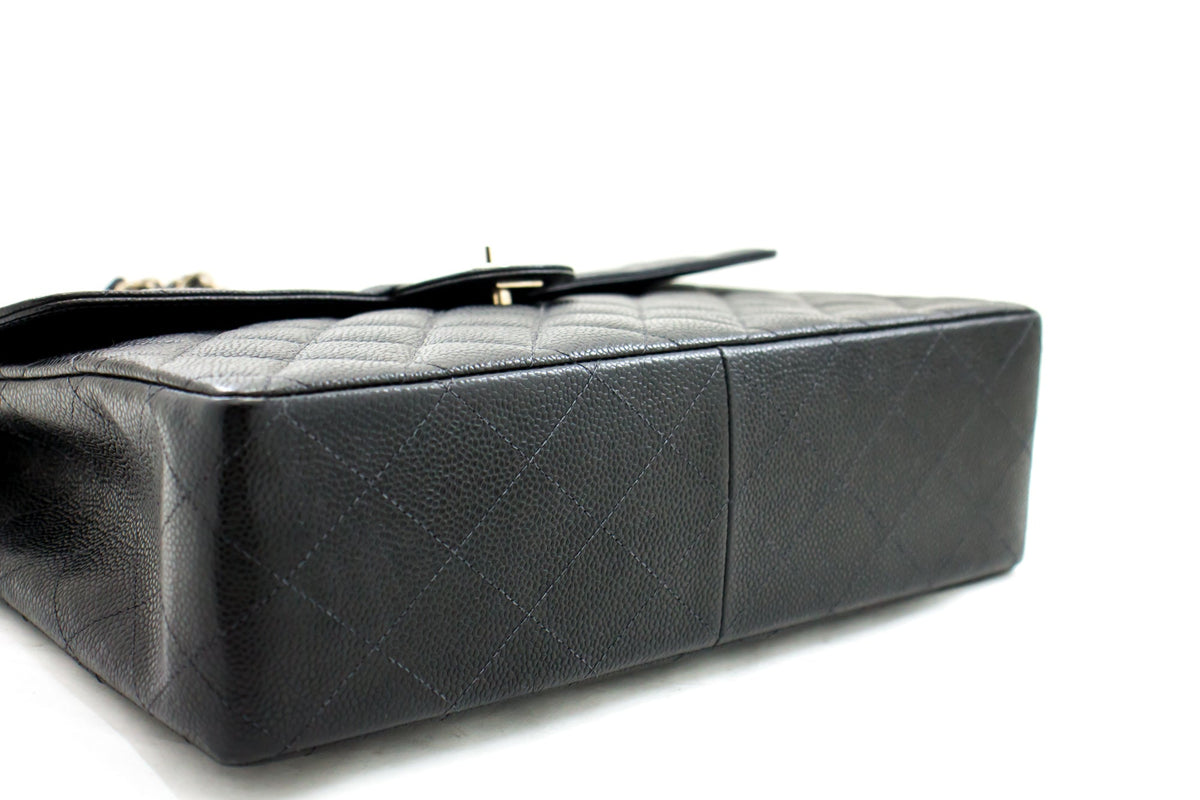 Chanel Classic Large " Chain Shoulder Bag Black Grained Calfskin