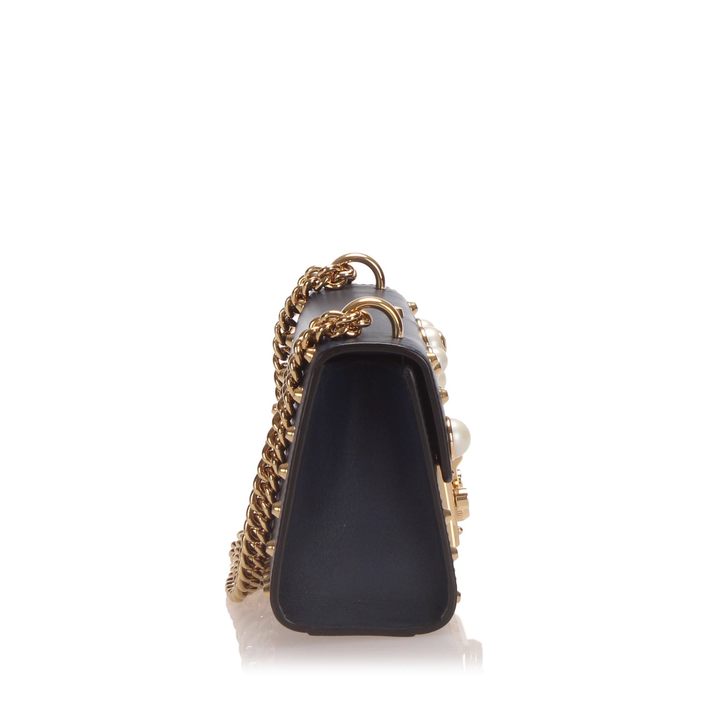 Gucci Small Studded Padlock Leather Crossbody Bag Dark Blue GHW