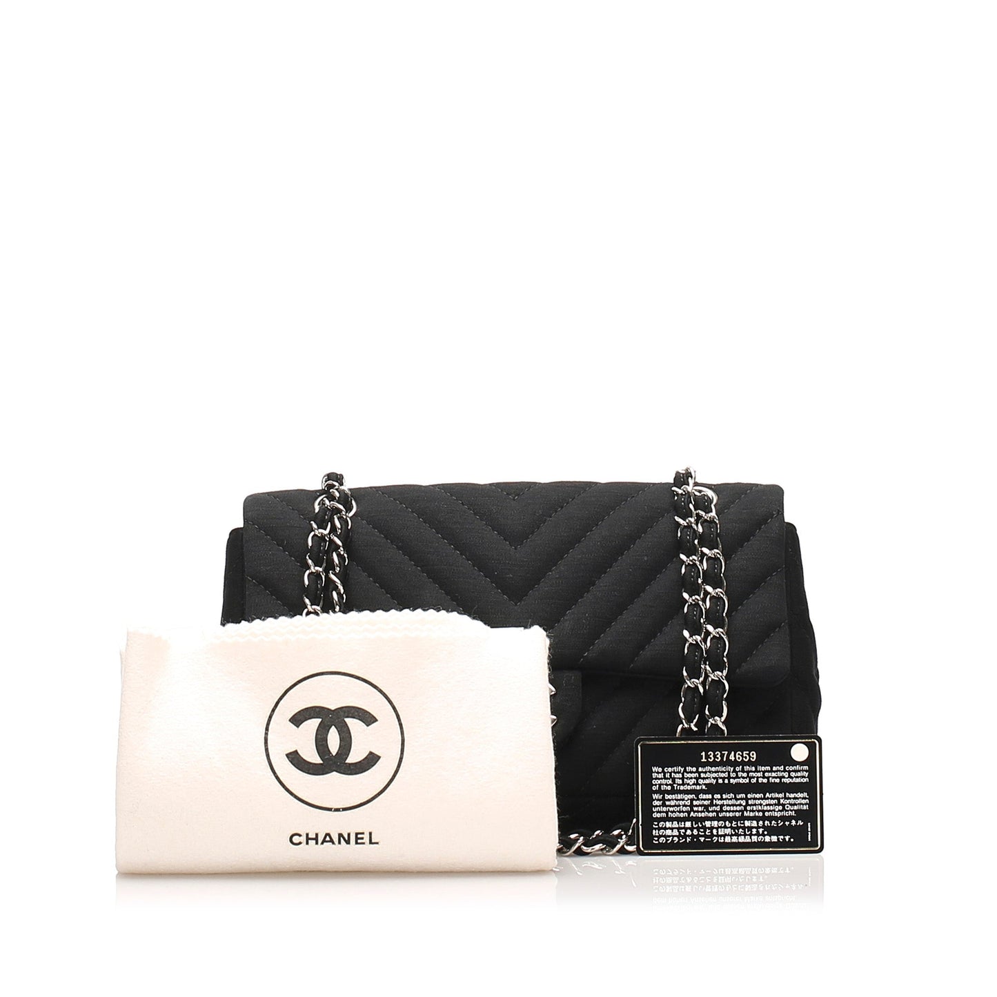 Medium Chevron Jersey Chain Flap Bag Black
