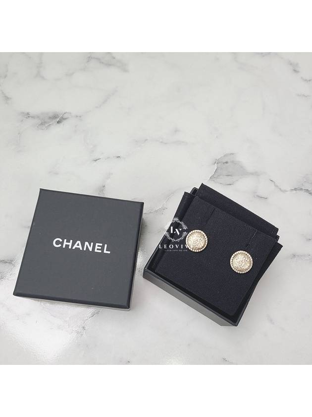 CC Logo Rhinestone Round Earrings Gold Chanel
