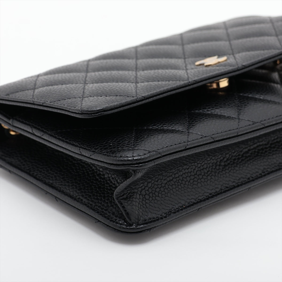 Chanel Matrasse Caviar S Chain Wallet Black G Gold IC Chip A33814
