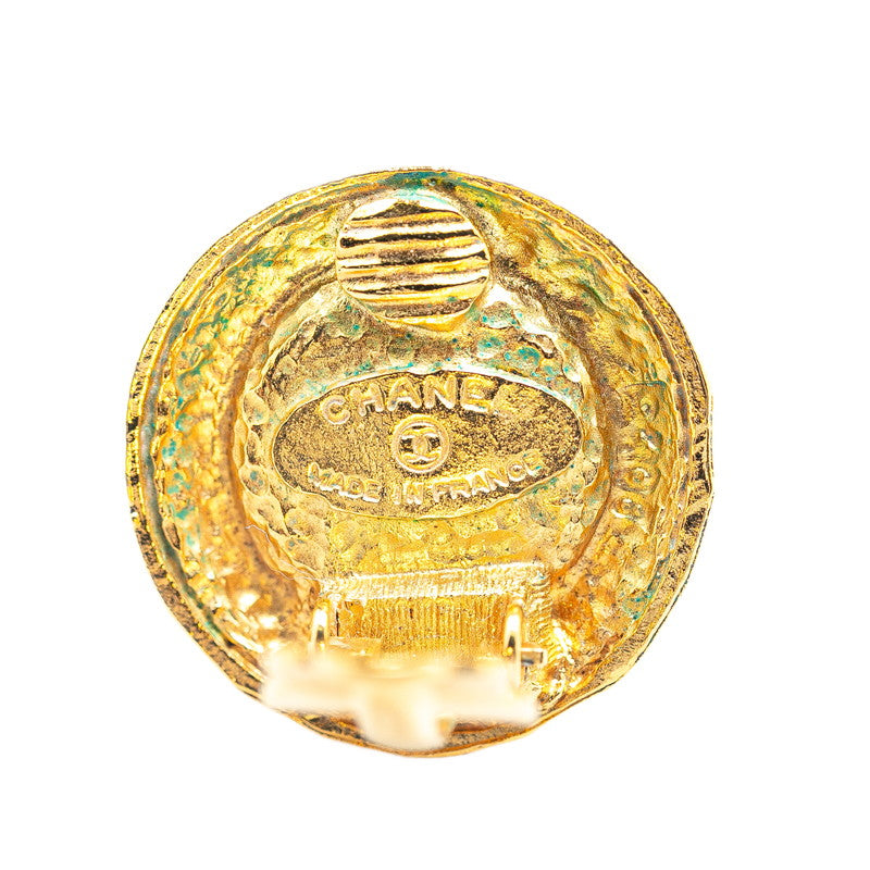 Chanel Gold Plated Round Faux Pearl Clip Earrings