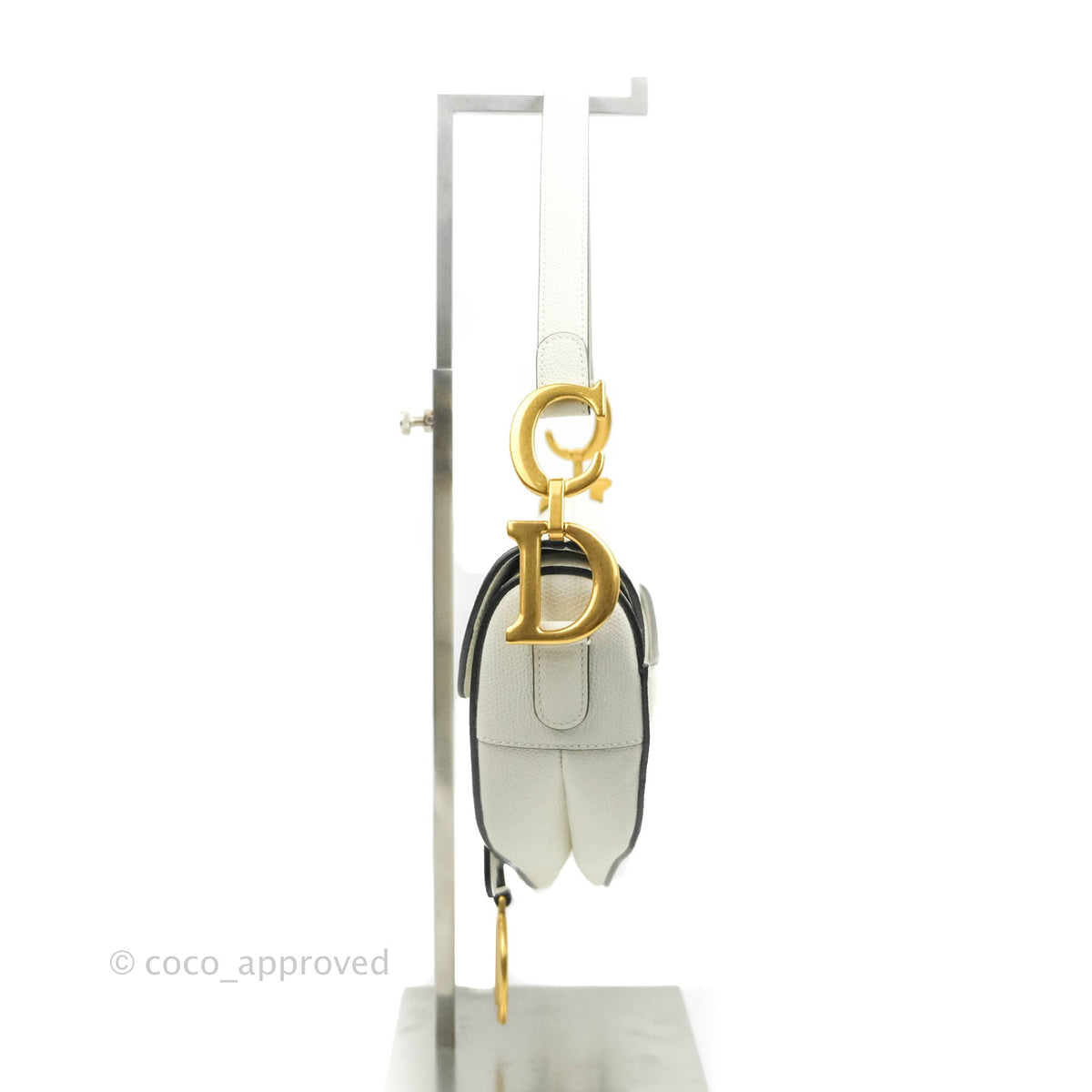 Christian Dior Saddle Bag White Grained Calfskin Gold Hardware