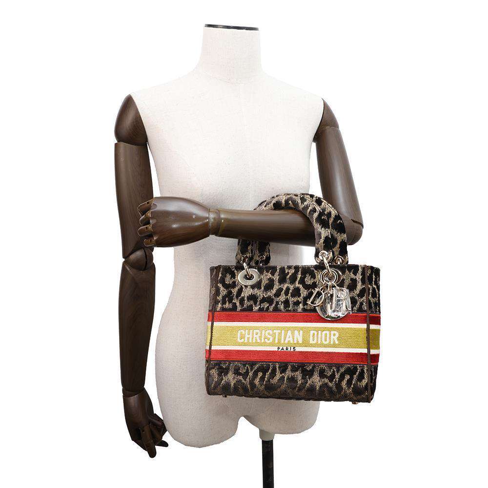 Dior Lady Dee Light Leopard Brown/Red/Yellow Velour Size Medium