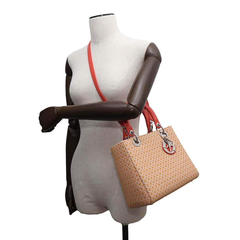 Dior Lady Dior 2way Bag Pink/Orange Leather Size Medium