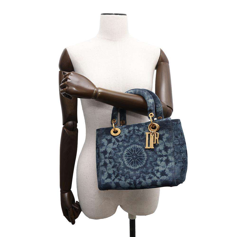 Dior Lady Dior Handbag Kaleidoscope Blue Denim Size Medium