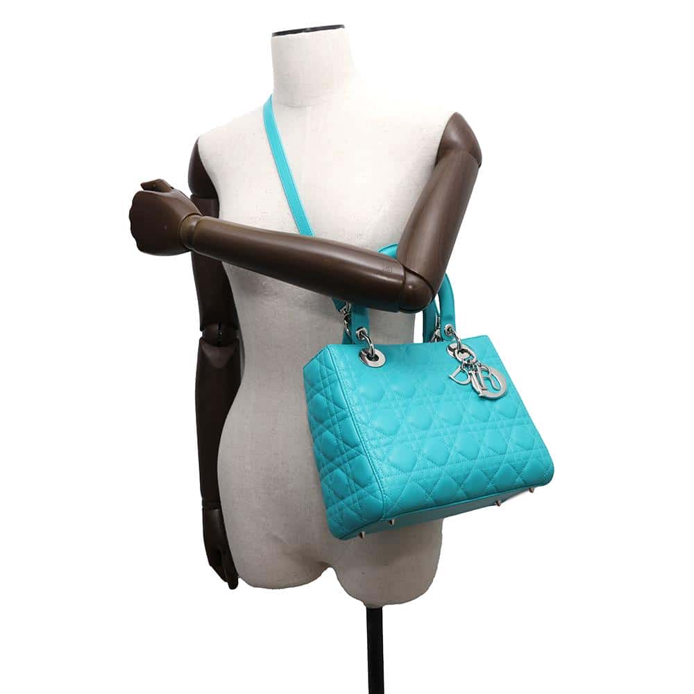 Dior Lady Dior 2WAYHandbag Turquise BlueCAL44551 Lambskin Size Medium