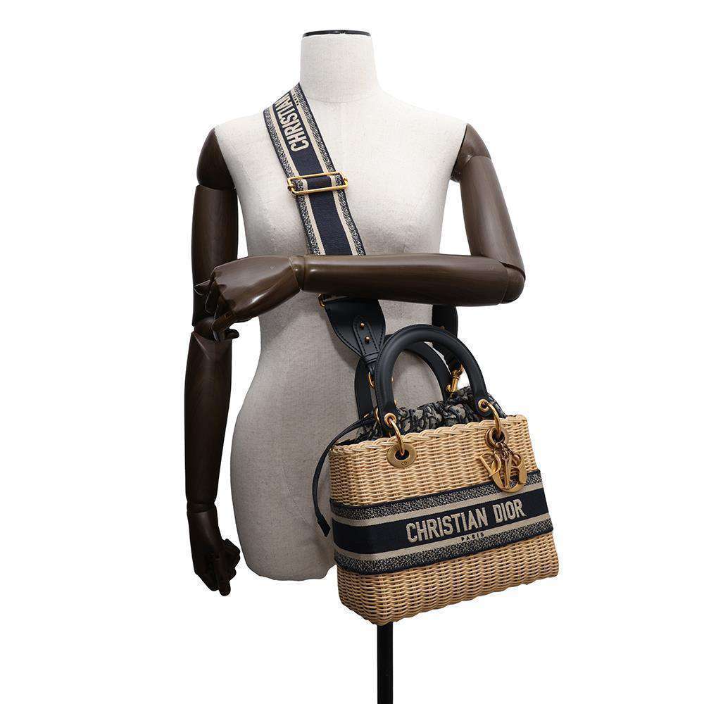 Dior Oblique Wicker Rattan Basket Bag Natural/NavyM0565CMVO Straw Canvas Size Medium