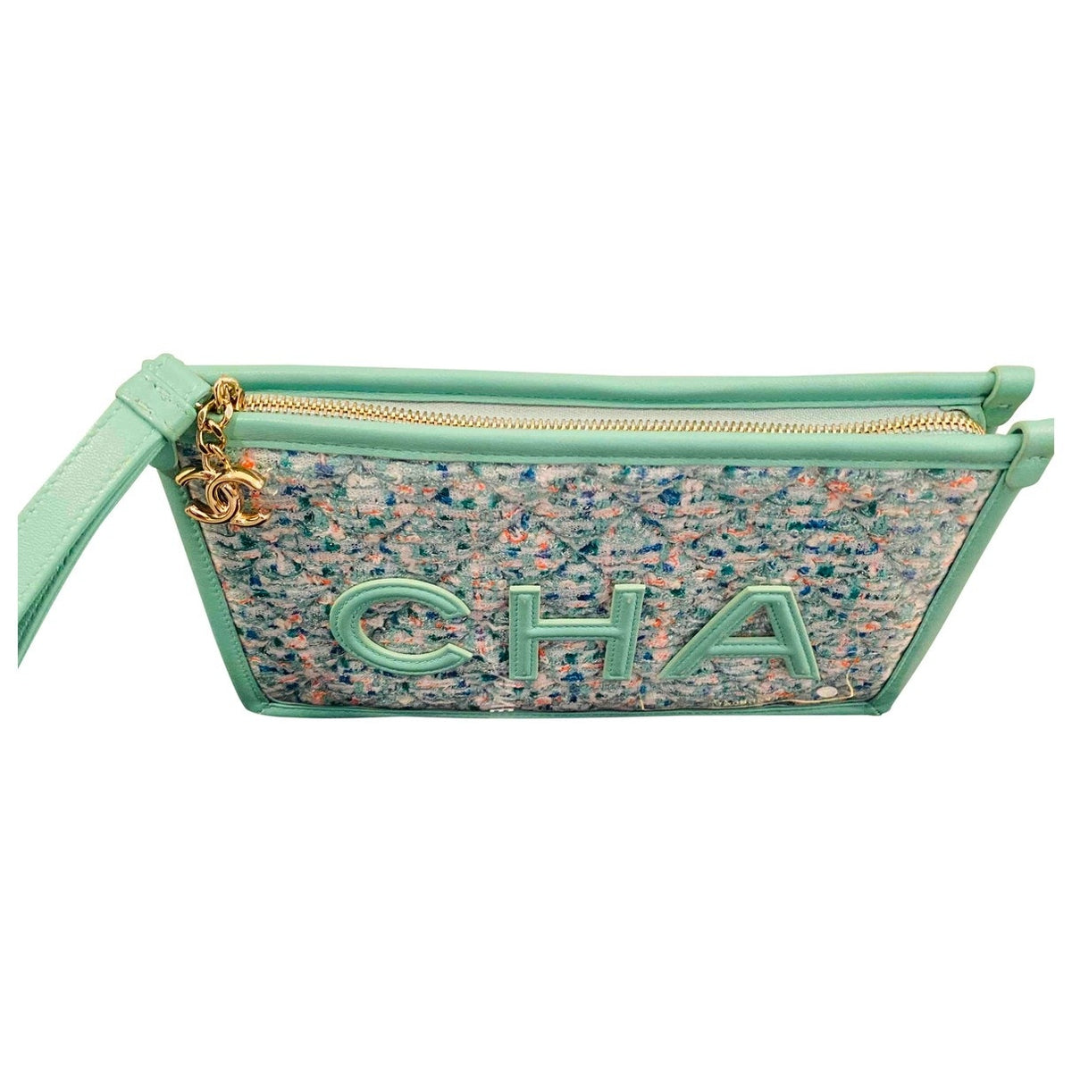 Chanel green plastic clutch bag