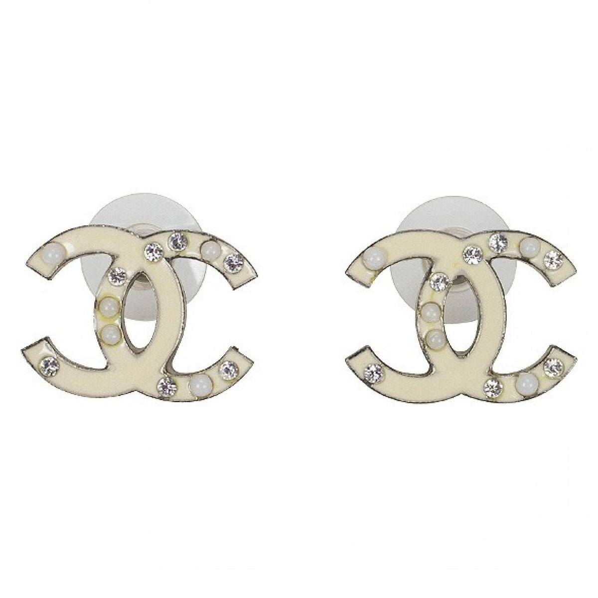 Chanel cc white metal earrings