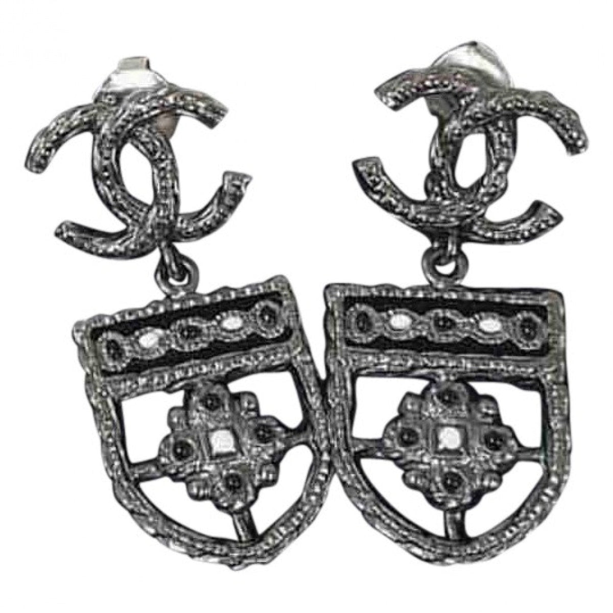 Chanel cc silver metal earrings