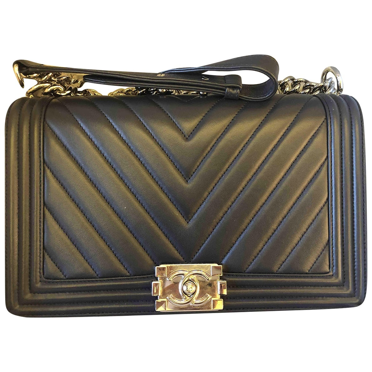 Chanel boy navy leather handbag