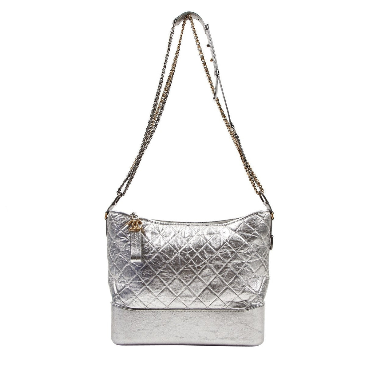 Chanel gabrielle silver leather handbag