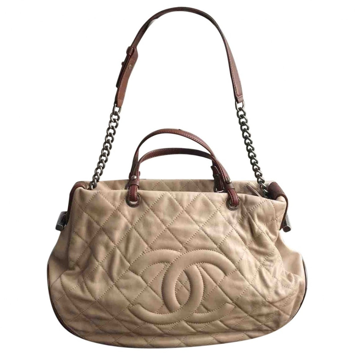 Chanel Ecru Leather Handbag