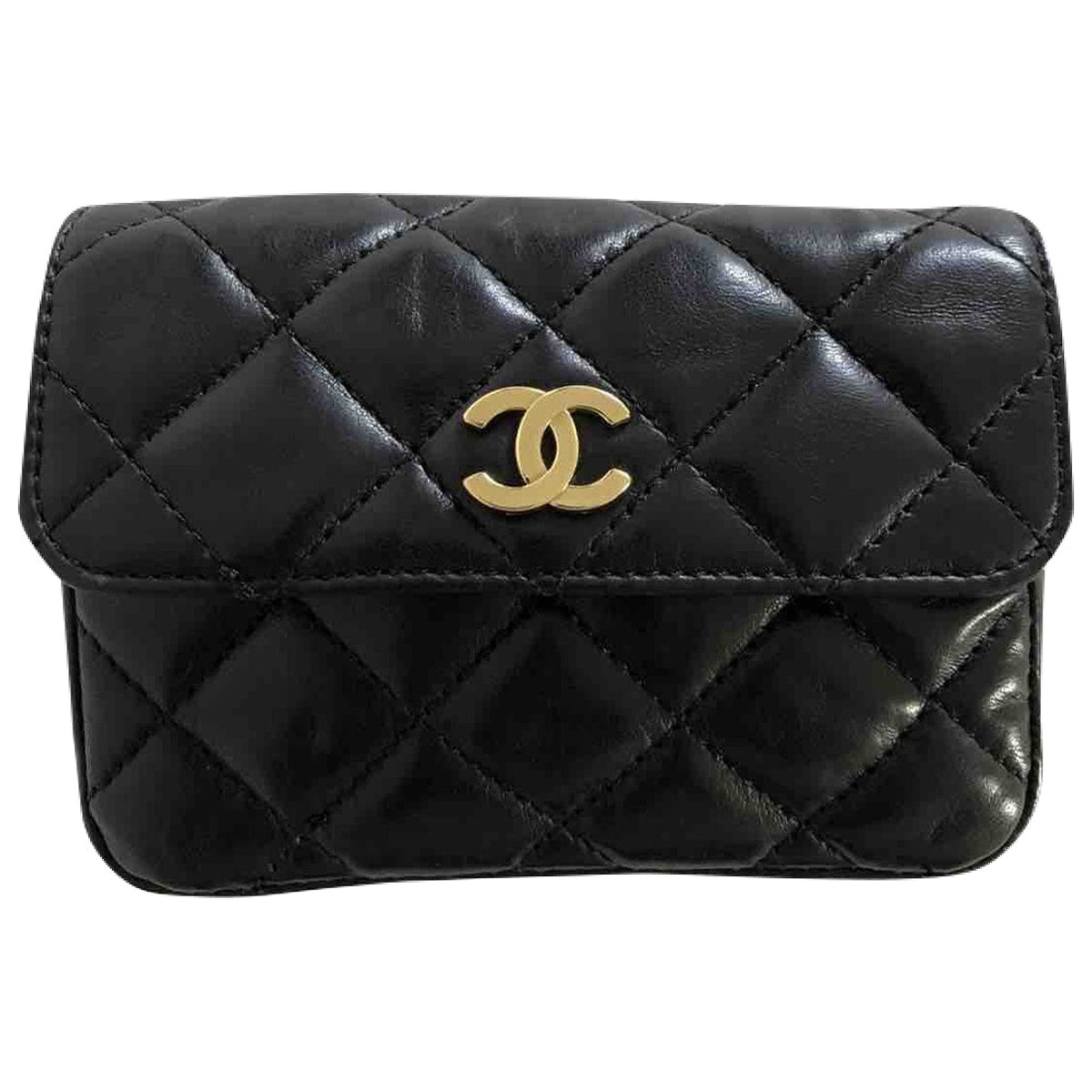 Chanel black leather clutch bag
