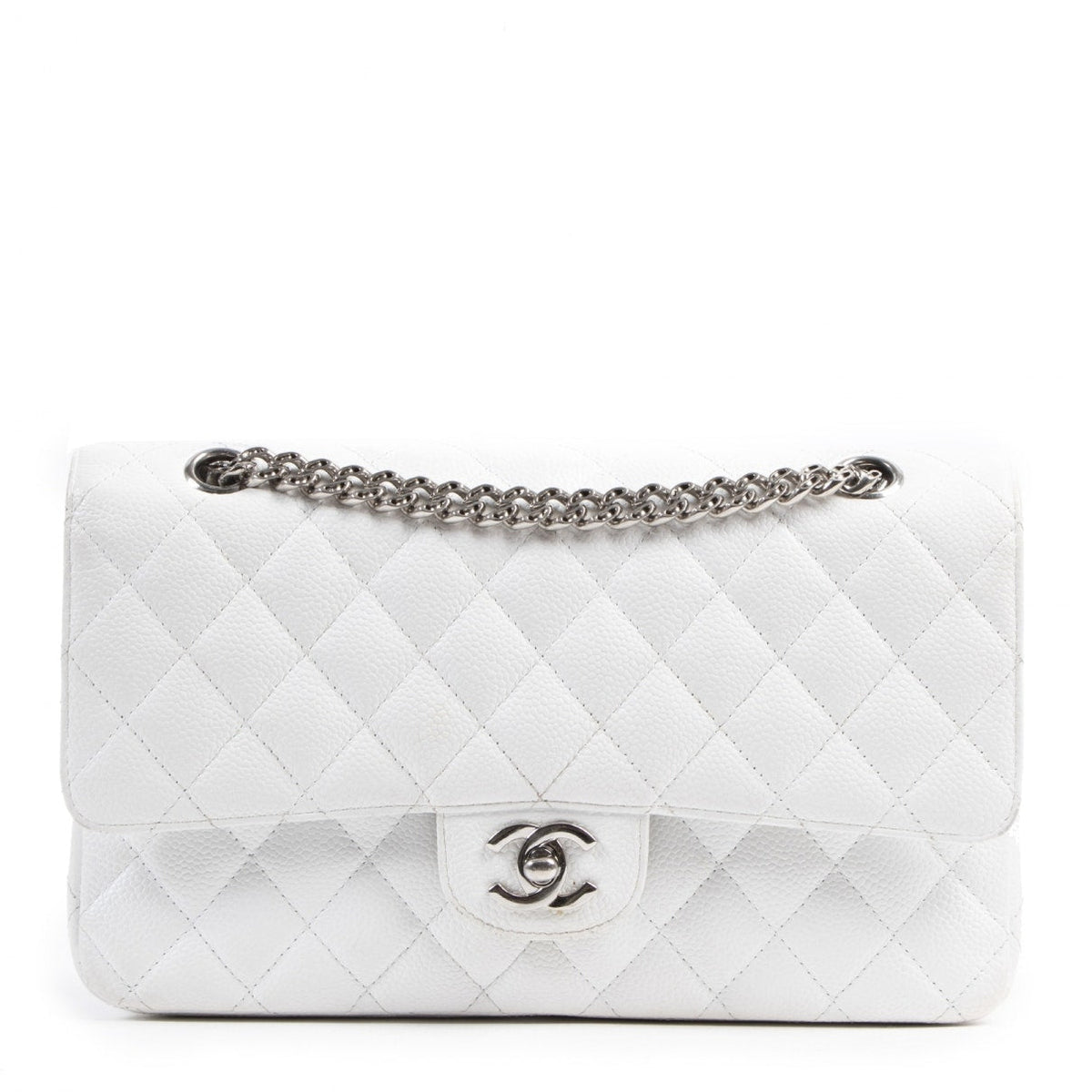 Chanel timeless/classique white leather handbag