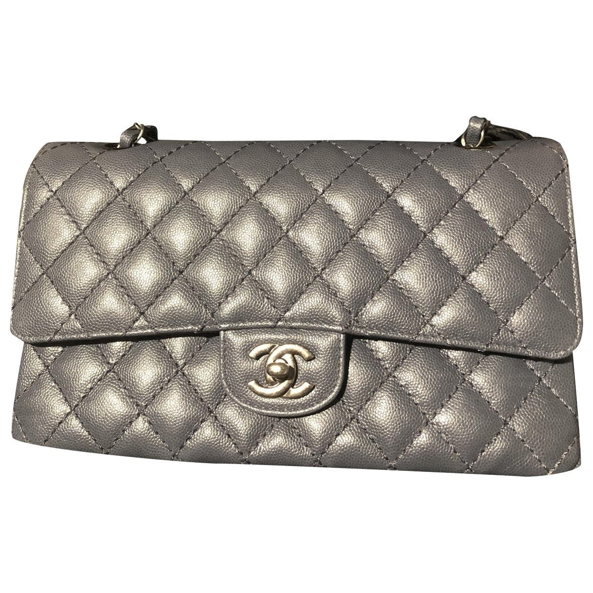 Chanel timeless/classique grey leather handbag