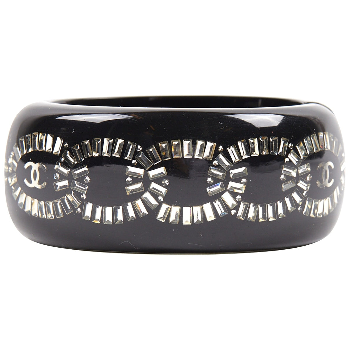 Chanel black plastic bracelets