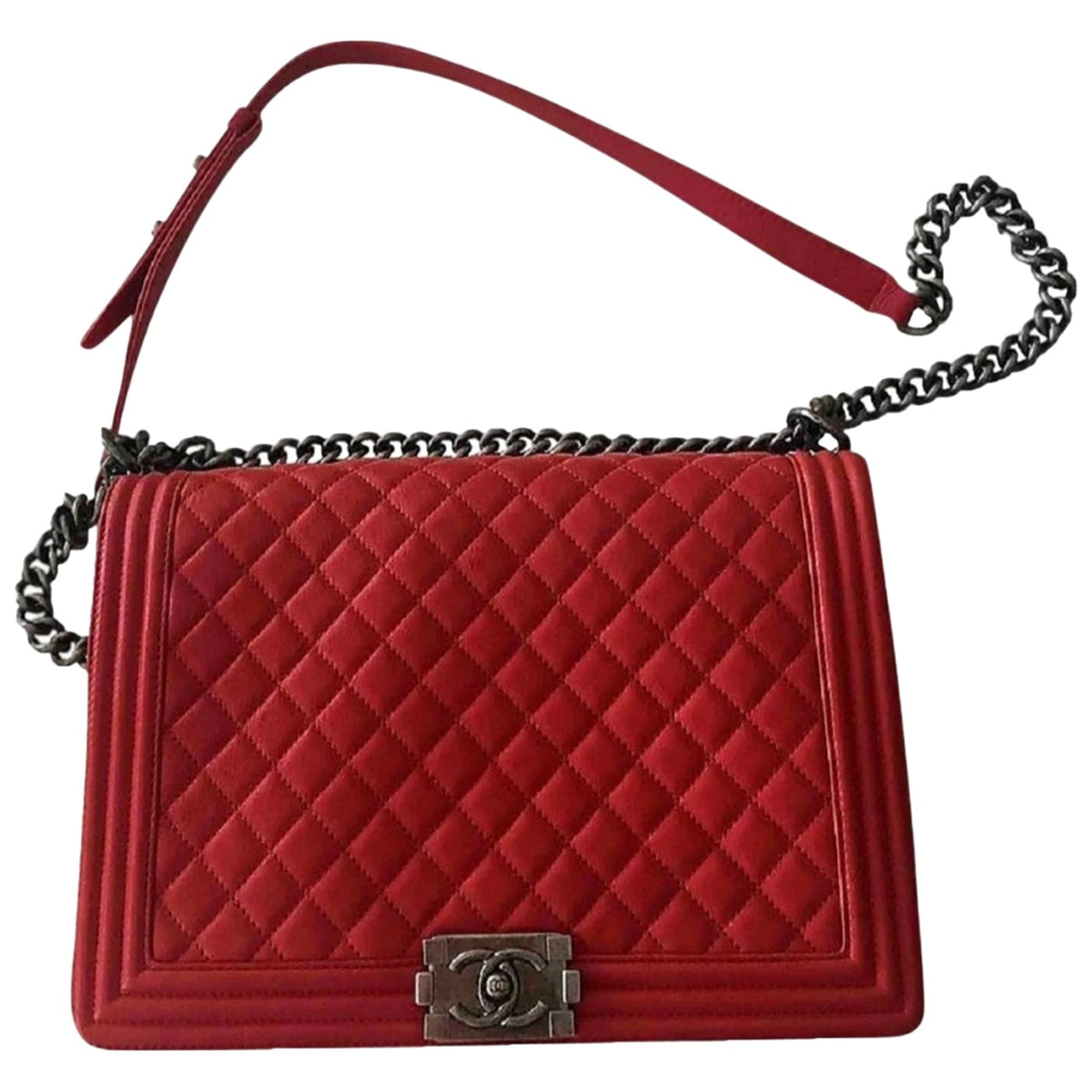 Chanel boy red leather handbag