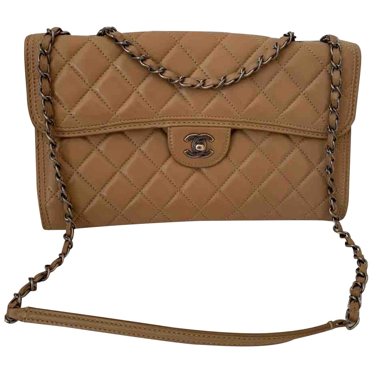 Chanel timeless/classique beige leather handbag