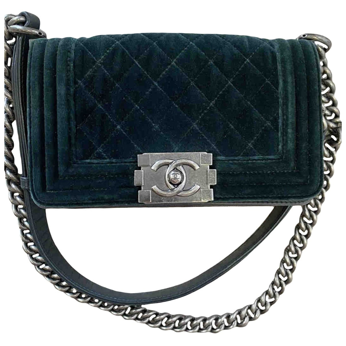 Chanel boy green velvet handbag