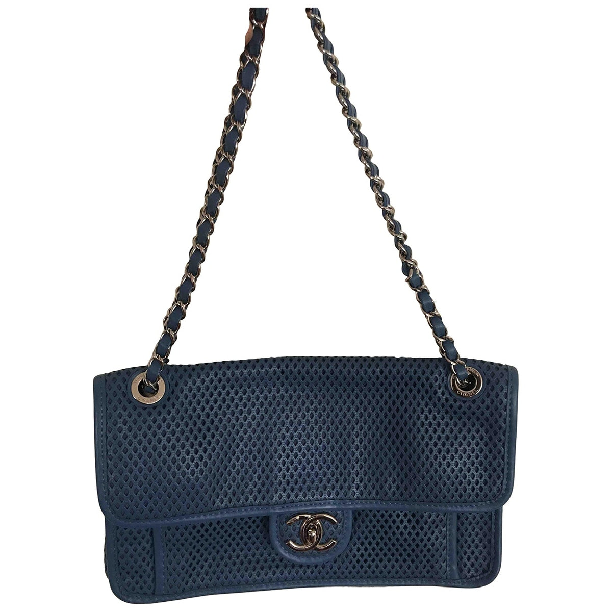 Chanel timeless/classique blue leather handbag