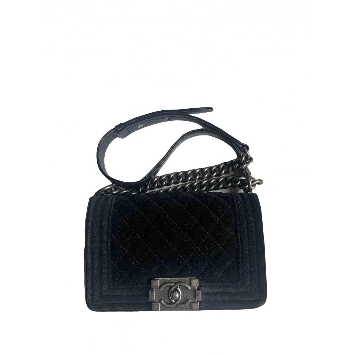 Chanel boy black velvet handbag