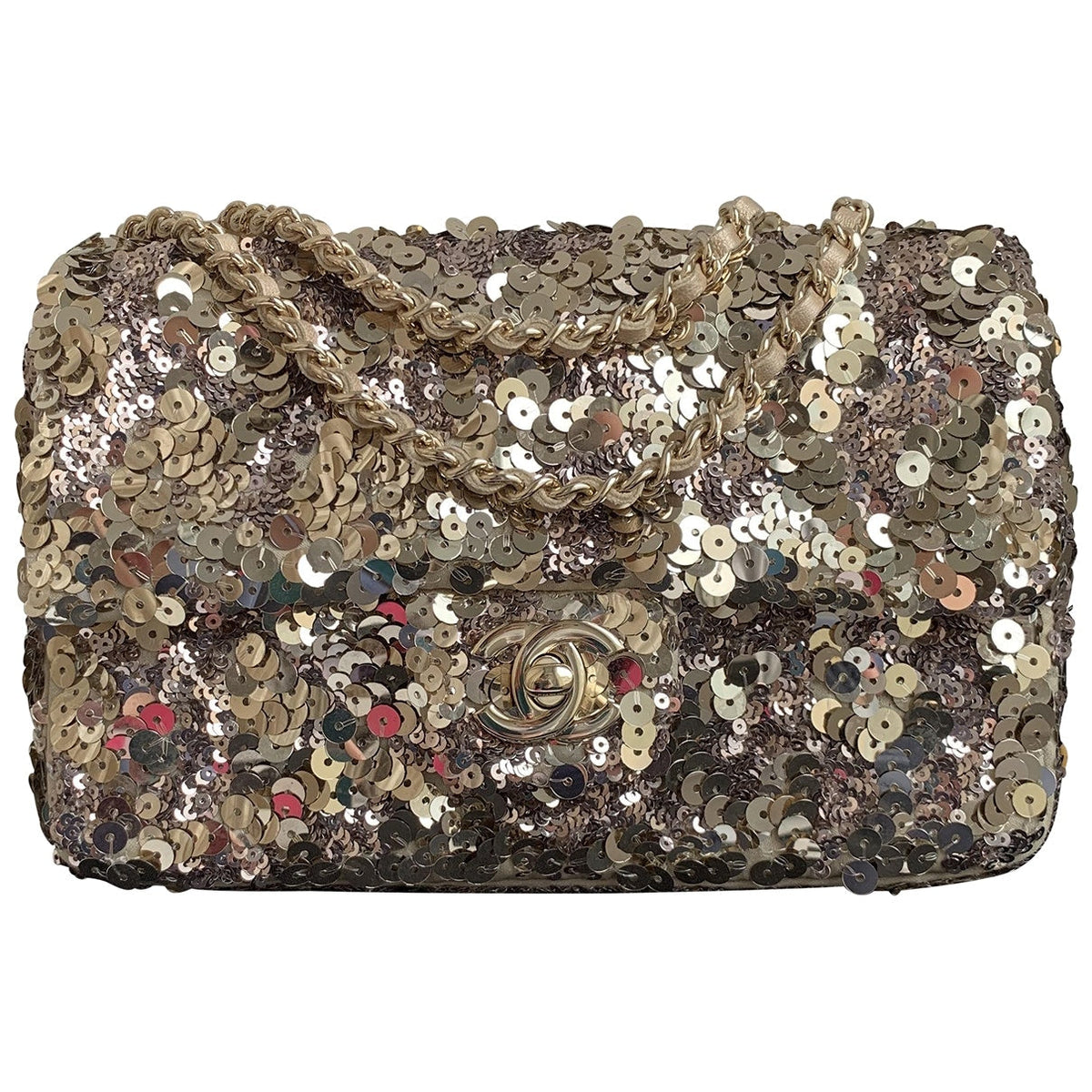 Chanel timeless/classique gold glitter handbag