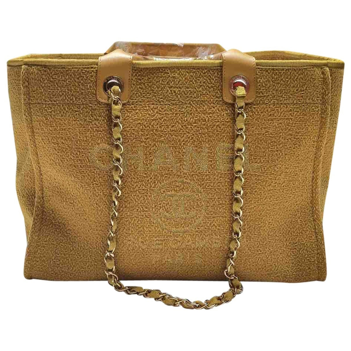 Chanel deauville gold cloth handbag