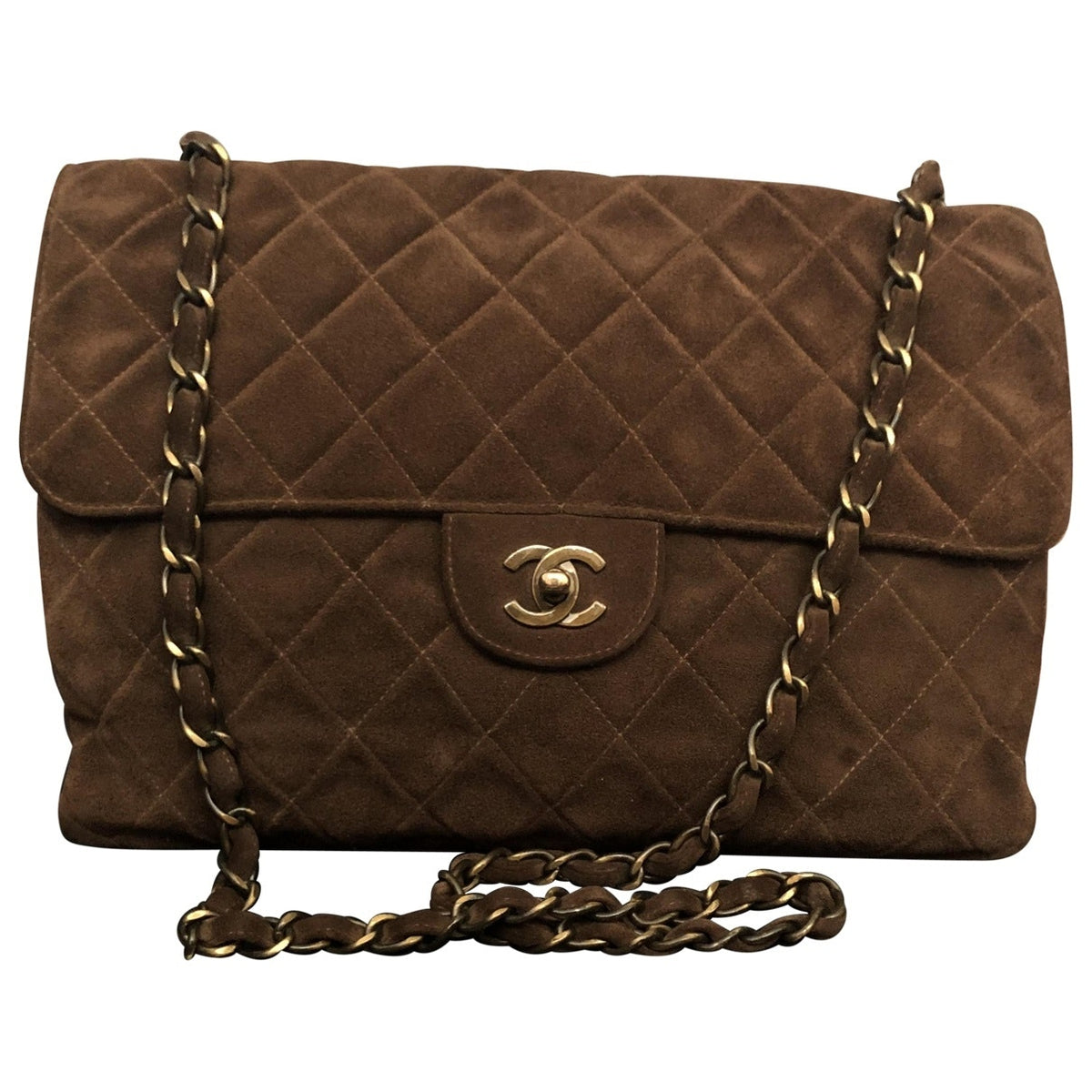 Chanel timeless/classique brown suede handbag
