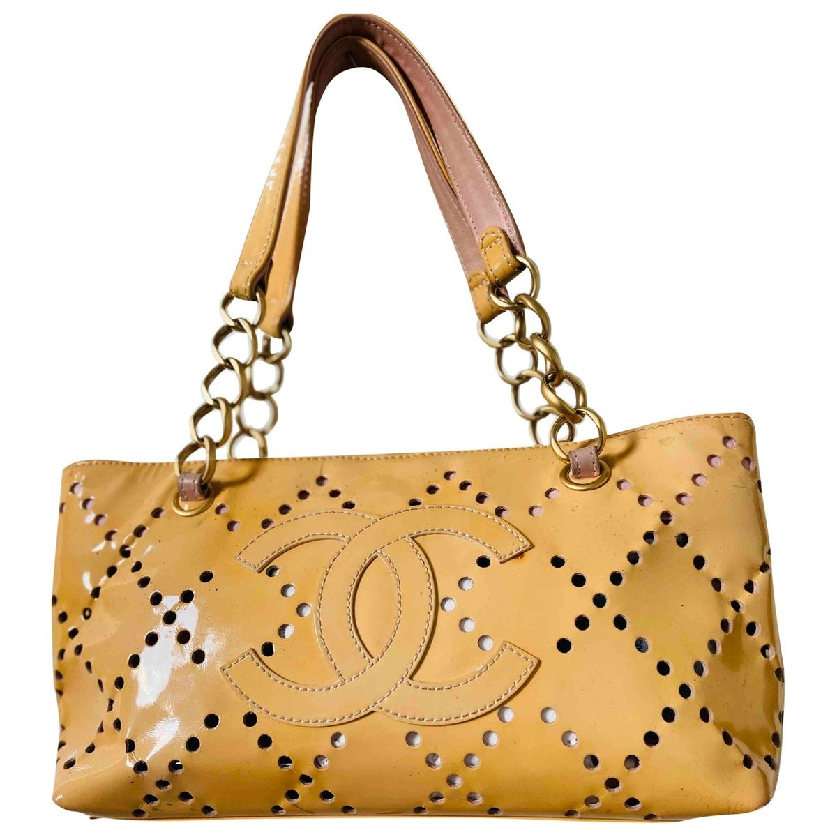 Chanel camel patent leather handbag