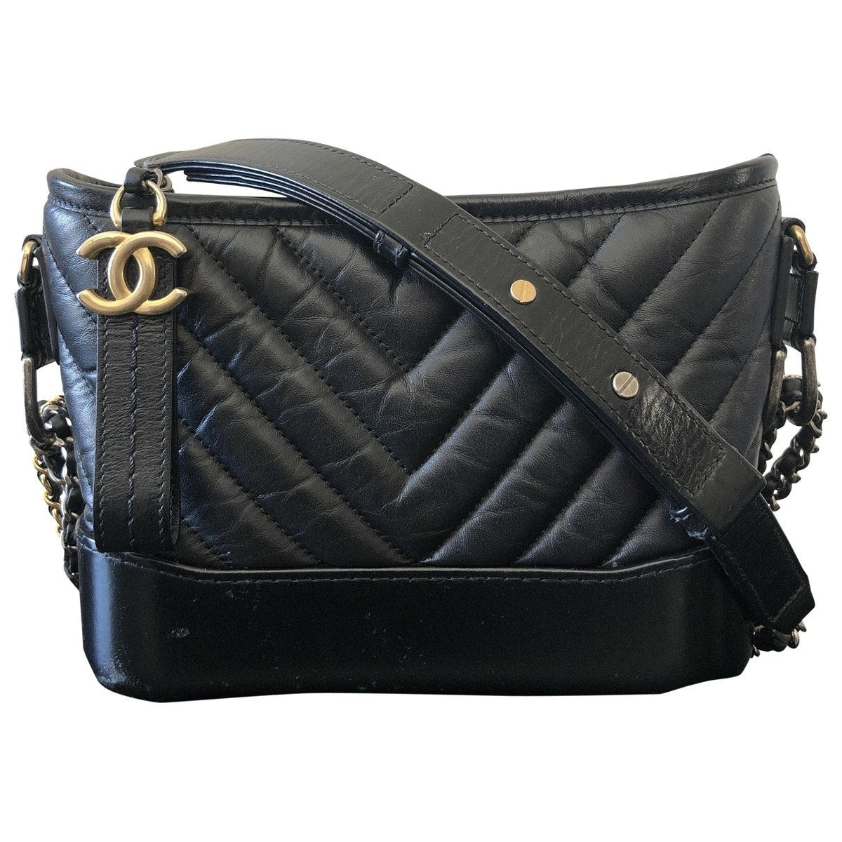 Chanel gabrielle black leather handbag